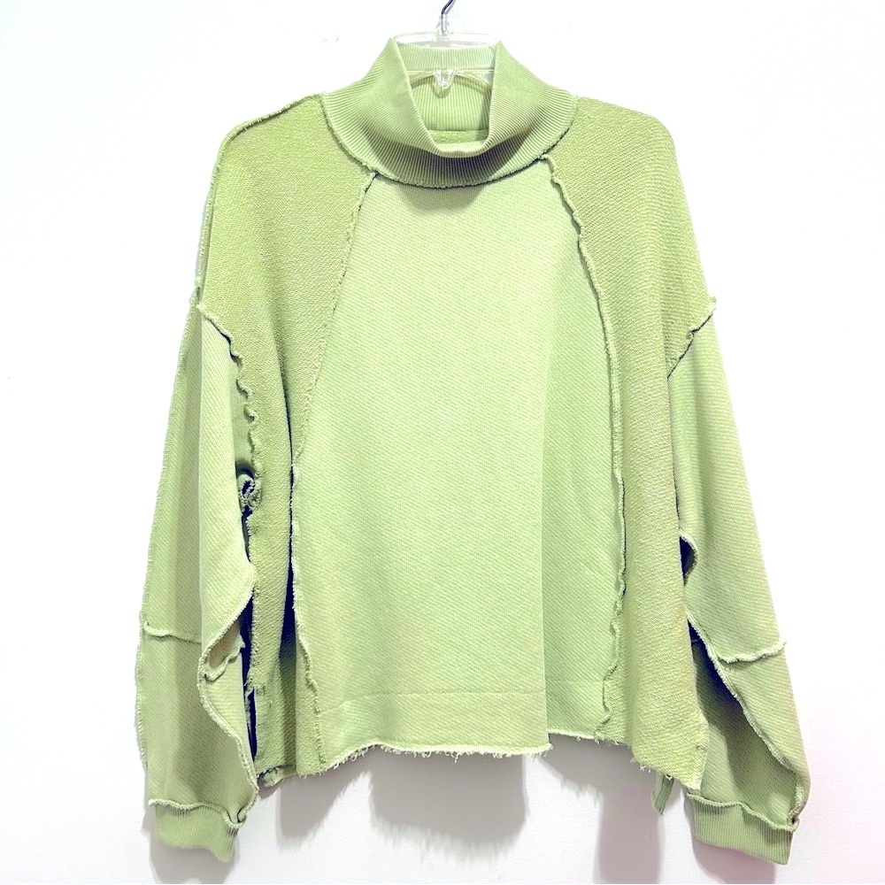 American Eagle Women’s Textured Mock Neck Sweatshirt Green Mint
